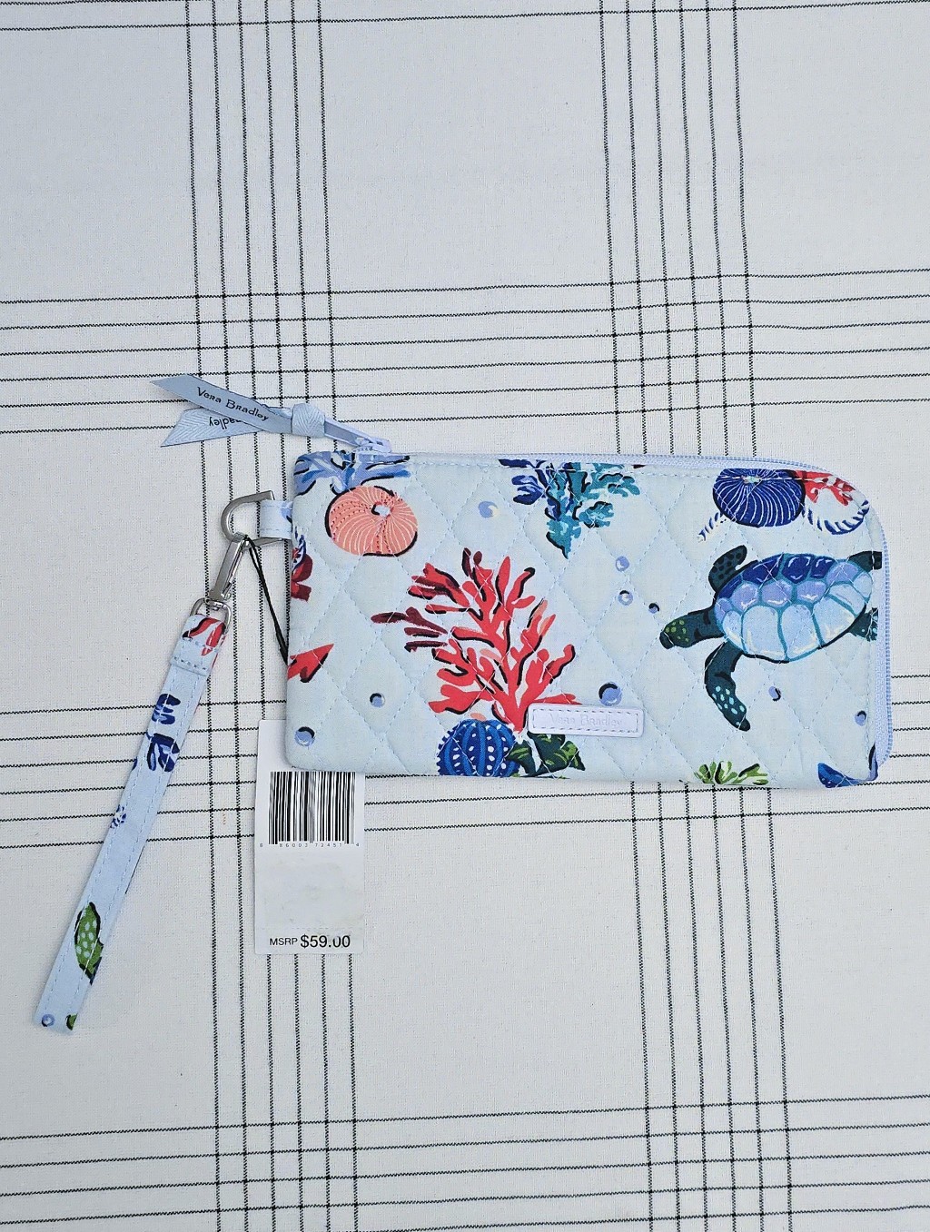 Vera Bradley Rfid Tech Wristlet Wallet Anchors Aweigh Nwt Sea Turtle Coral Blue